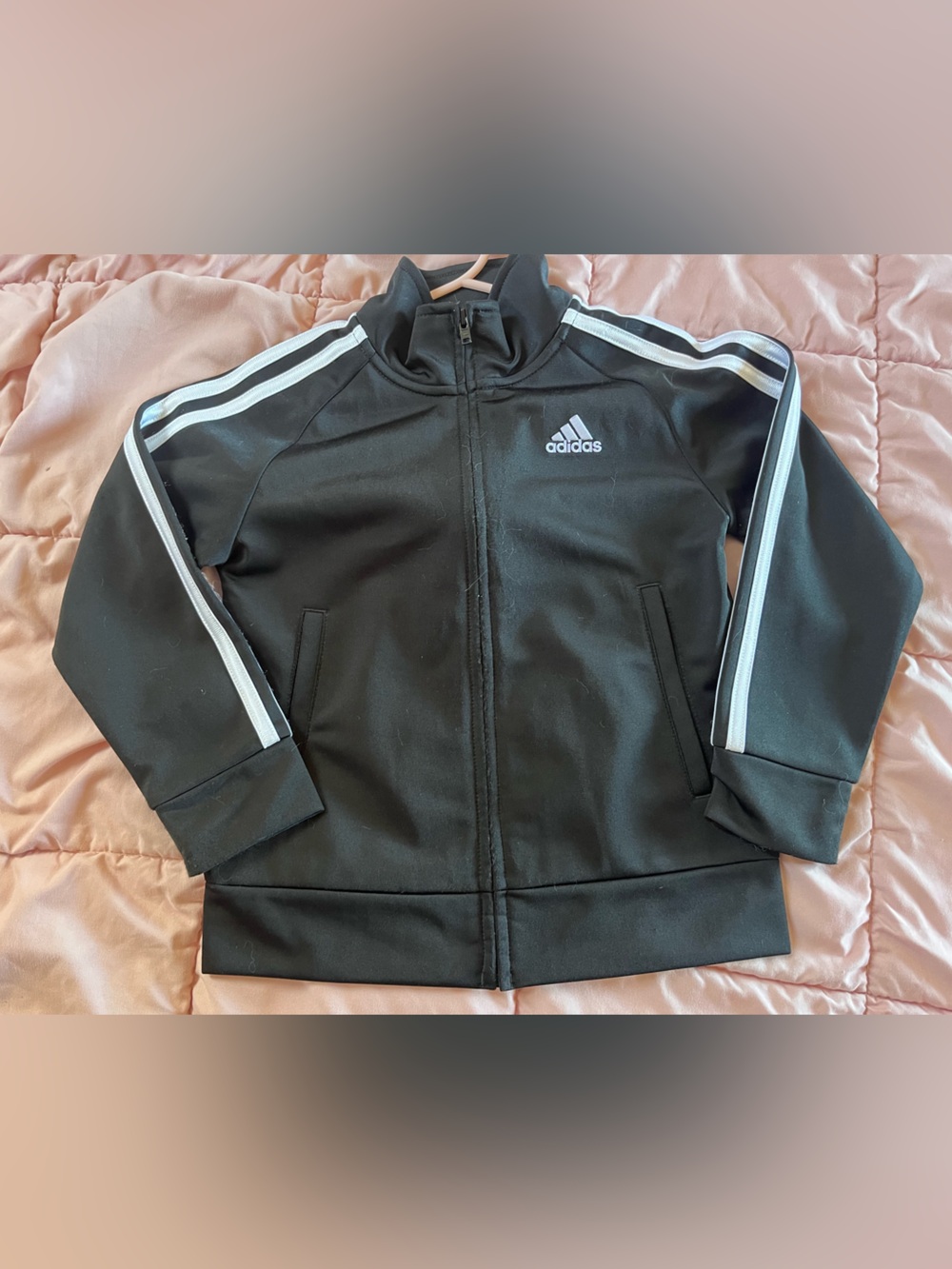adidas Black Kids Track Jacket with White Stripe Accents